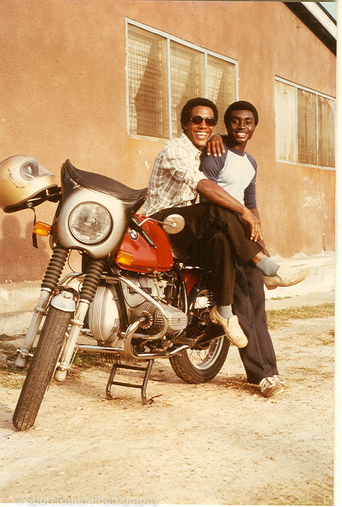  On the BMW R65/5 with then-buddy Narh 
