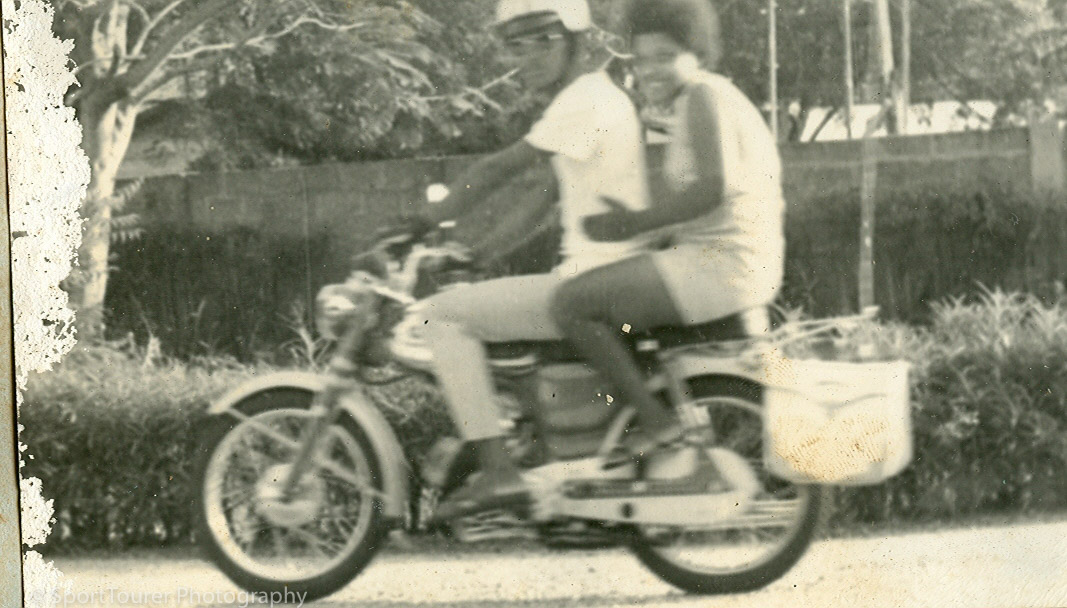  Leo, giving cousin Mary a ride around the yard on his new Yamaha 80cc 