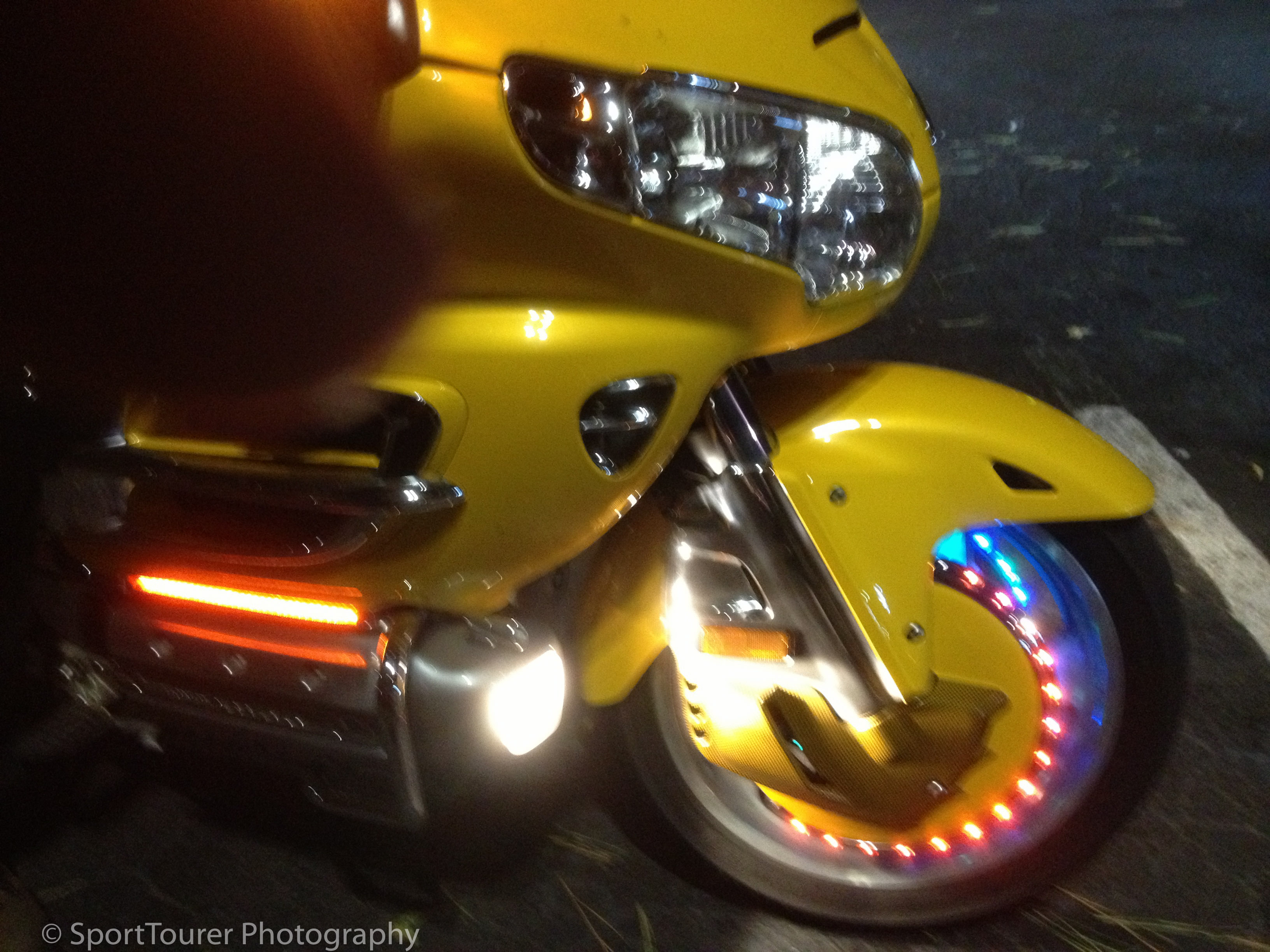  Lit up like a well decorated christmas tree - henry's new to him Gold Wing motorcycle that we affectionately dubbed 