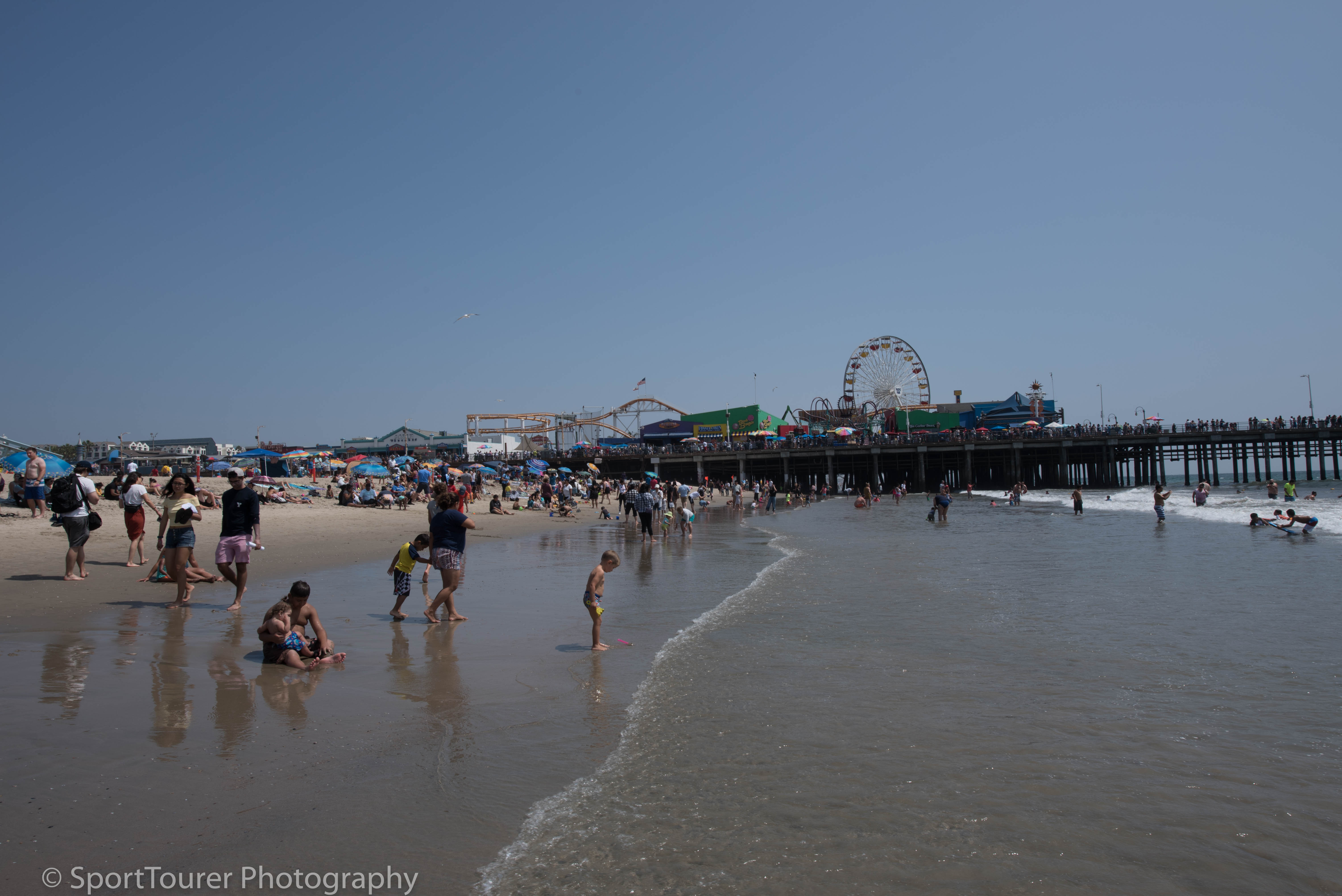  View of the west side of Santa Monica Pier from the beach 