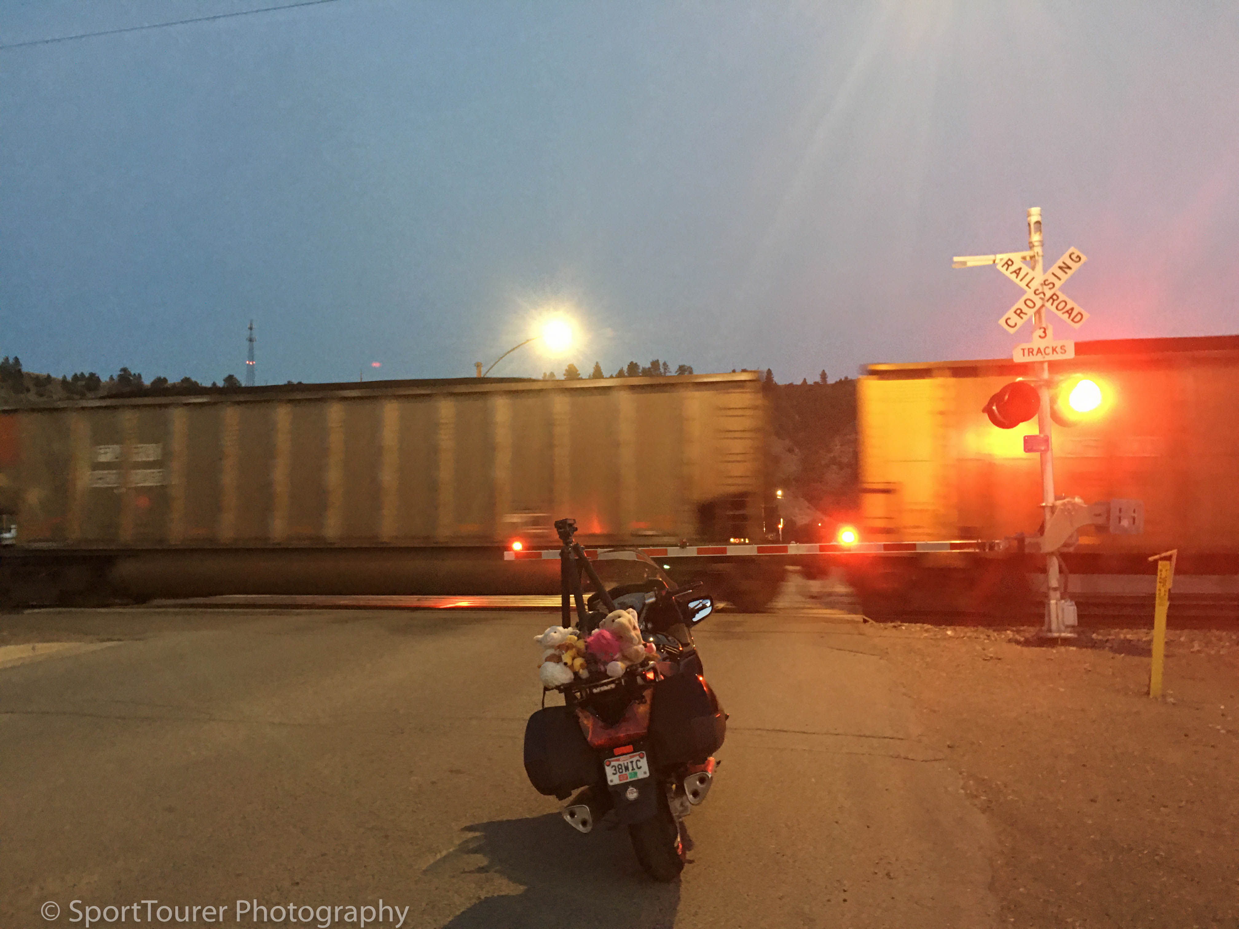  Watching railroad cars go by at this crossing in Forsyth, MT. 