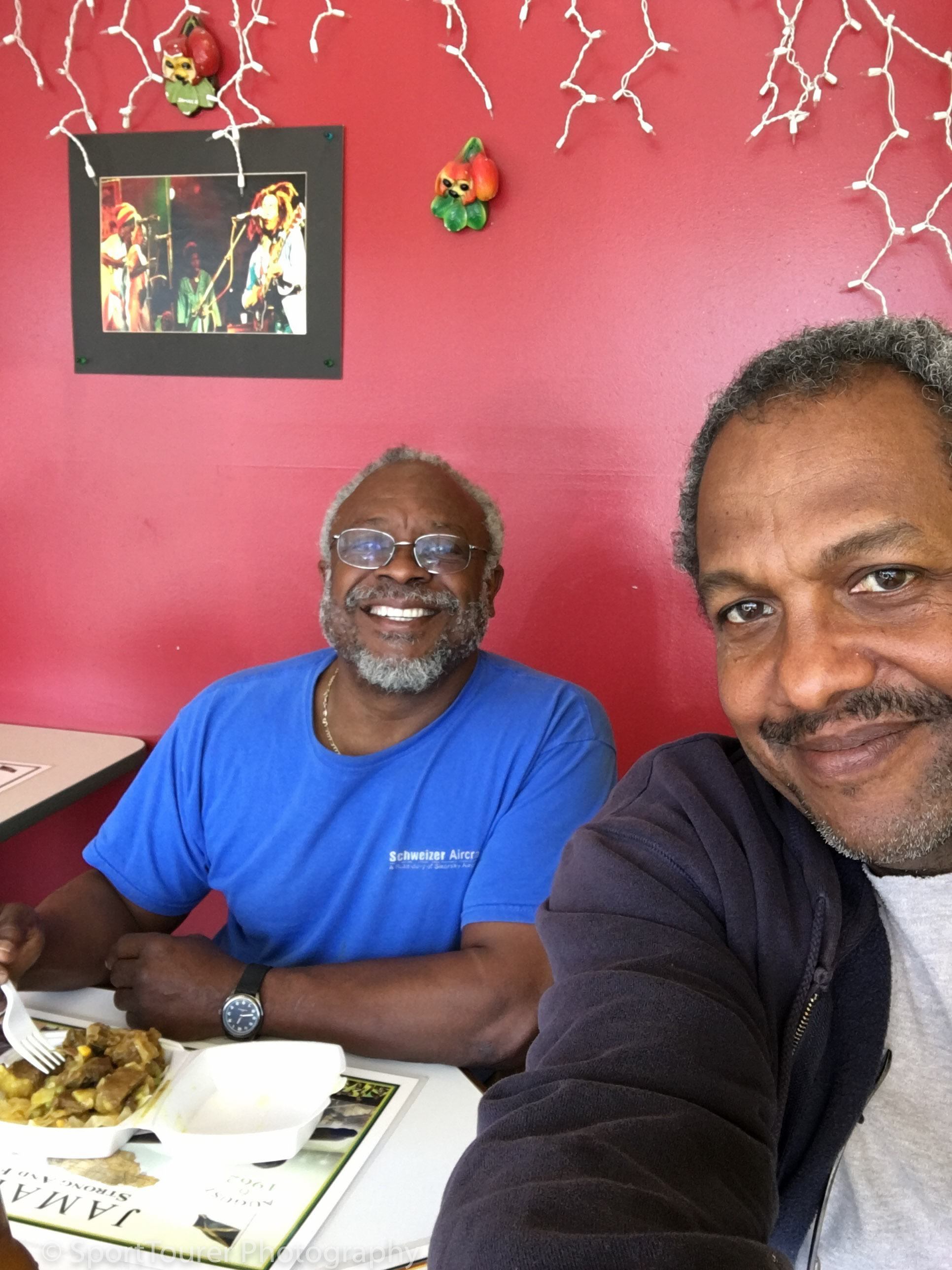  Pete and I having lunch. Great Jamaican diner in New Haven. 